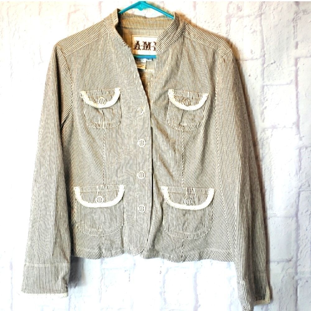 AMI Pinstripe Classic Blazer Jacket Large